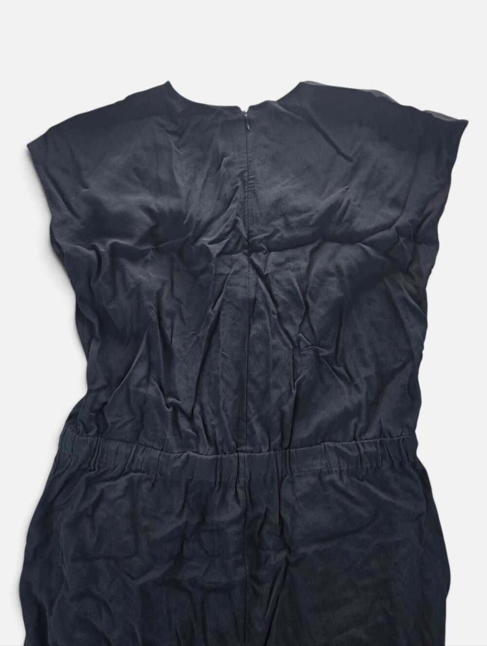 EILEEN FISHER Jumpsuit S Tencel Viscose Crepe Surplice Cinched Waist Crop Black - Picture 8 of 10